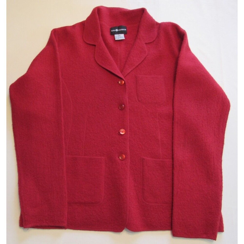 Vintage Sag Harbor Red 100% Wool Button Up Jacket Size Large